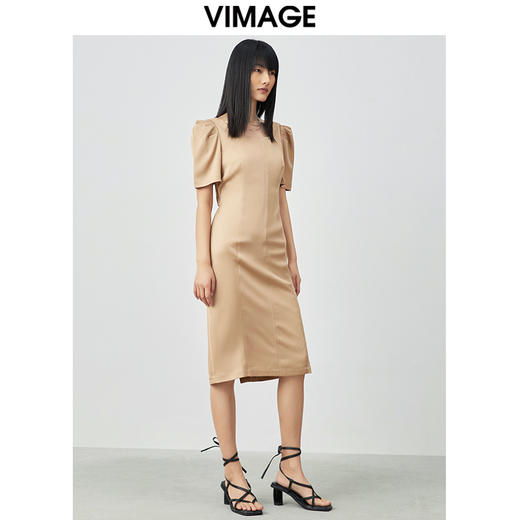 VIMAGE纬漫纪春季新品方领简约时尚泡泡袖连衣裙V1507171 商品图1