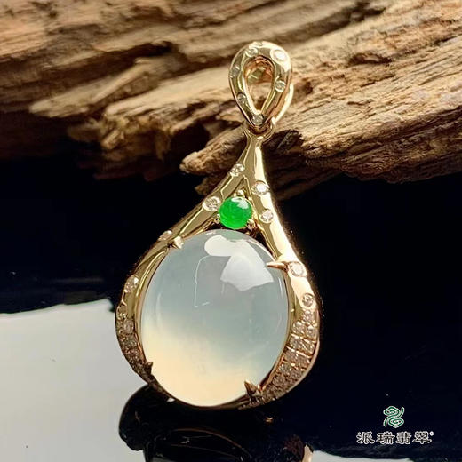派瑞翡翠 18k金翡翠挂件 糯冰种 无色 商品图0