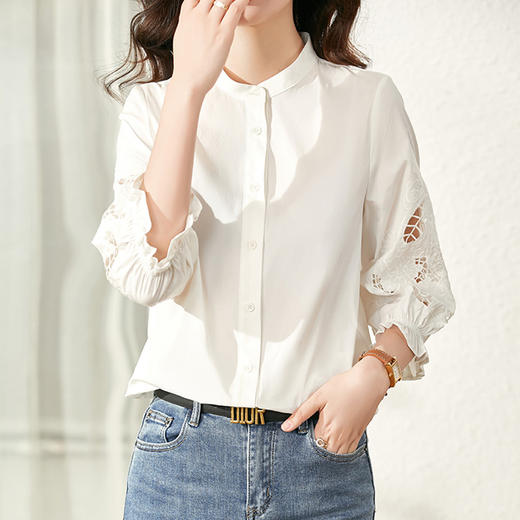 刺绣衬衫女设计感小众立领衬衣七分袖上衣 KIS1002 商品图1