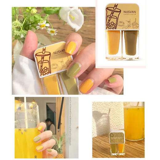 【任选两组，自动变价39.9】NUSVAN奶茶系列双色指甲油（芒果抹茶/脏脏蜜桃/蓝莓星冰乐/椰汁西米露/海藻之蓝/红豆拿铁/金沙红榴） 商品图4