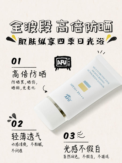 【AFU】阿芙多效保湿防晒乳SPF50+PA+++40g 商品图6