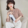 早春千鸟格子衬衫女设计感小众不对称别致漂亮挂脖领长袖雪纺上衣  NSM1854 商品缩略图0