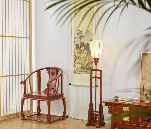 红桥红  家具严选  缅甸花梨（大果紫檀）【嘉木堂升降式灯台 宫灯】 商品图1