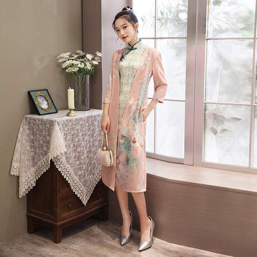 新款改良七分袖中长款旗袍麂皮绒外披MLS-301 商品图4