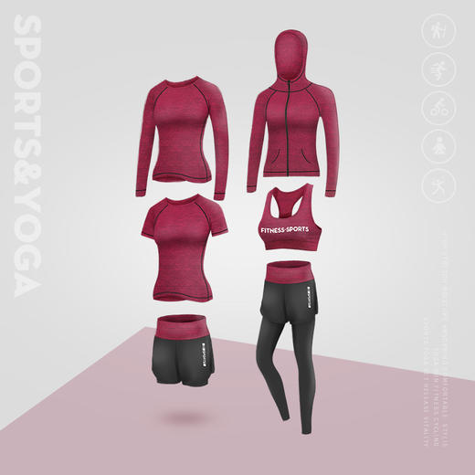 【运动瑜伽5件套装】暴汗速干服健身房跑步休闲五件套 初学者时尚背心短裤外套瑜伽服 商品图3