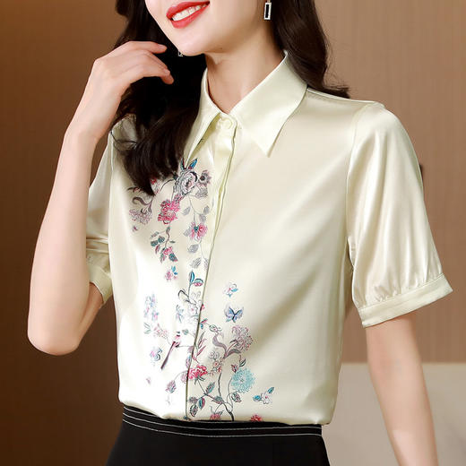 重磅真丝衬衫新款时尚印花桑蚕丝中年上衣   LS-6152 商品图1