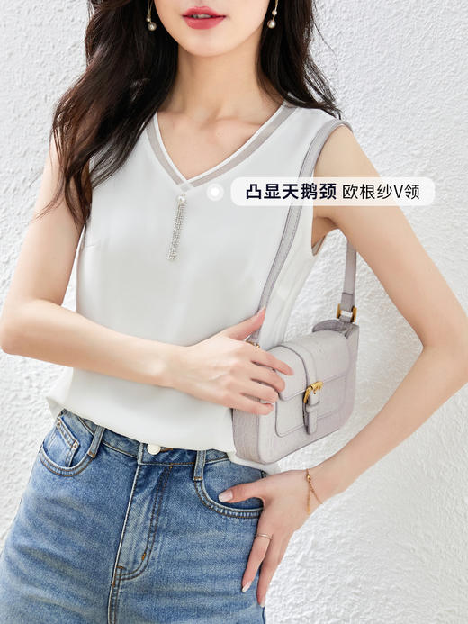 【专属特价】熙世界雪纺吊带V领背心女夏新款宽松外穿内搭白色无袖上衣 商品图0