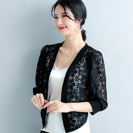 【ZZ】小香风短款蕾丝外套女夏装2022款五分袖上衣空调防晒衫开衫薄款 商品图1