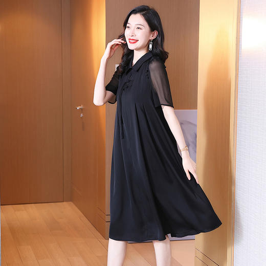 优雅时尚真丝连衣裙，夏季短袖宽松大码桑蚕丝连衣裙KQN-242-27 商品图2