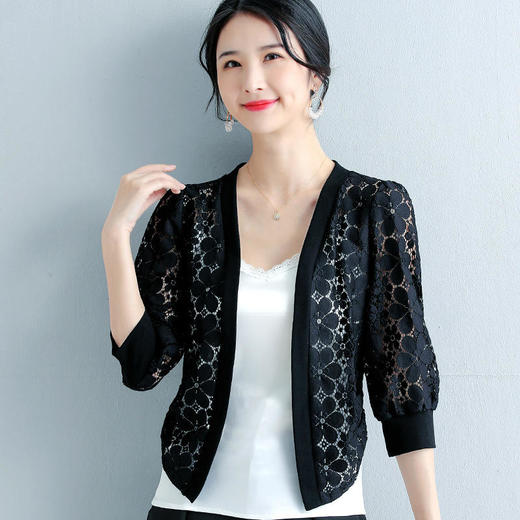 【ZZ】小香风短款蕾丝外套女夏装2022款五分袖上衣空调防晒衫开衫薄款 商品图0