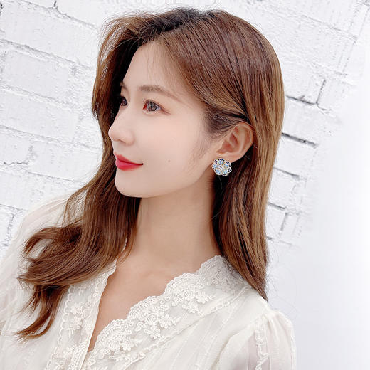 欧美微镶蓝色锆石银针耳环多层立体花朵耳钉 LY-053 商品图2
