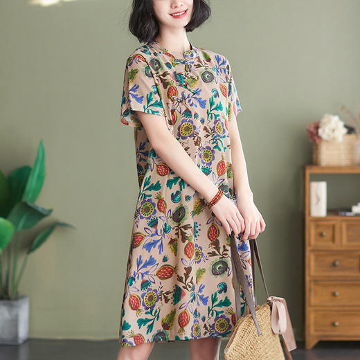 GYH 6186民族风文艺复古棉麻印花a字裙 商品图2