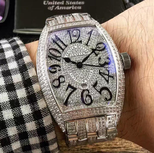 法兰克穆勒镶钻精钢表带满钻表面机械男表直径5542mm