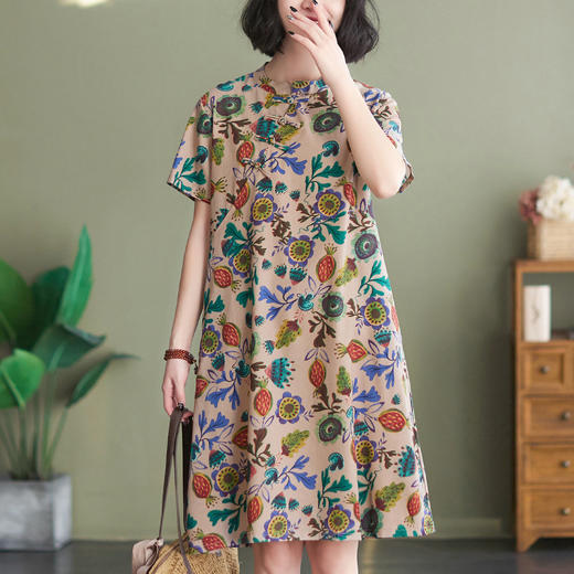 GYH 6186民族风文艺复古棉麻印花a字裙 商品图3