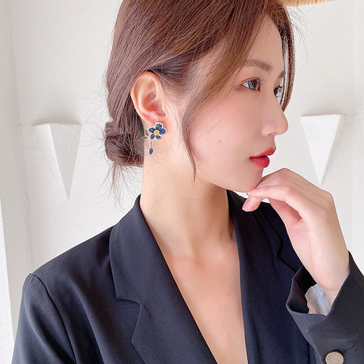 重工微镶彩色锆石灵动叶子气质耳钉,925银针立体花朵耳环LY-086 商品图3