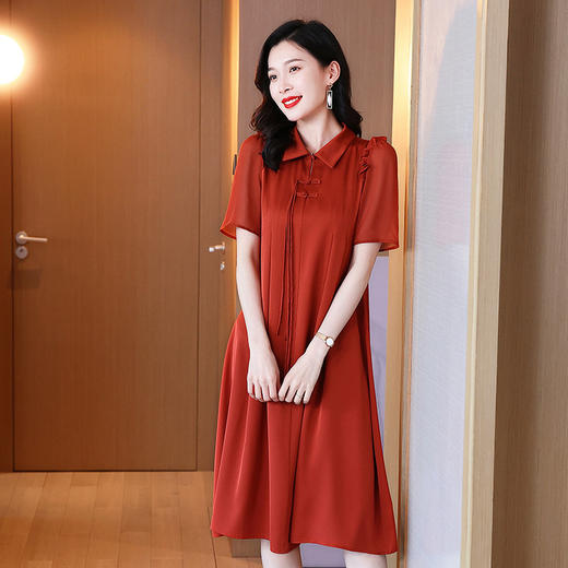 优雅时尚真丝连衣裙，夏季短袖宽松大码桑蚕丝连衣裙KQN-242-27 商品图1