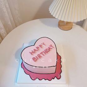 粉色爱心形漫画款蛋糕 -低糖处理无添加