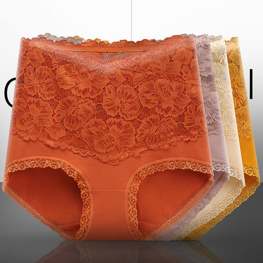 【蕾丝收腹提臀内裤4条装】高腰收腹 蕾丝花边 舒适无痕 纯色精致 大小码可选 商品图12