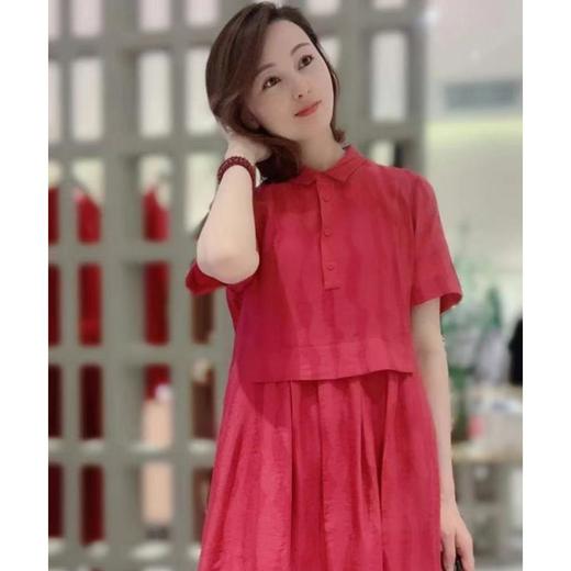 2楼MYSCISSORS希色柳叶纹提花丝感面料连衣裙杨梅红 商品图0