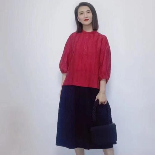 2楼MYSCISSORS希色服饰杨梅红柳叶纹提花丝感面料 商品图0