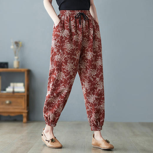 GYH 8352棉麻花色宽松大码休闲哈伦灯笼裤 商品图3