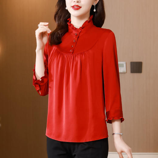 时尚气质，显瘦缎面仿真丝衬衫KQL-8507 商品图1