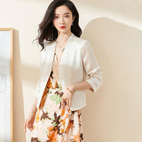 光泽感醋酸西装 米思阳2026春夏新款时尚通勤修身一粒扣七分袖外套女1019