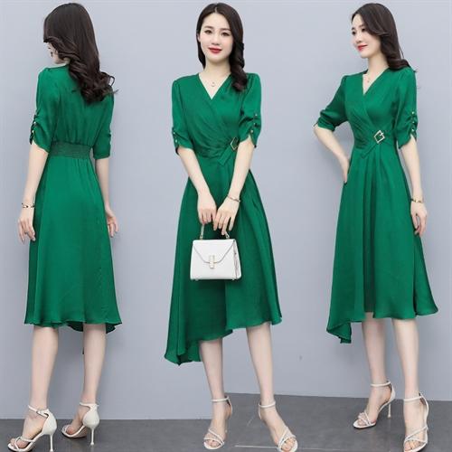 优雅百搭，夏季新款中长款纯色潮流连衣裙HR-MYYS8028 商品图1