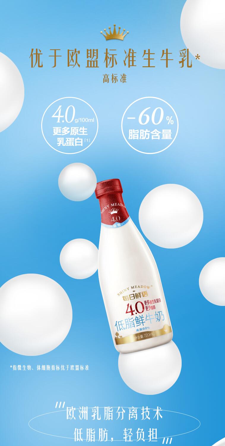 每日鲜语低脂高钙40g蛋白鲜牛奶720ml瓶保质期15天