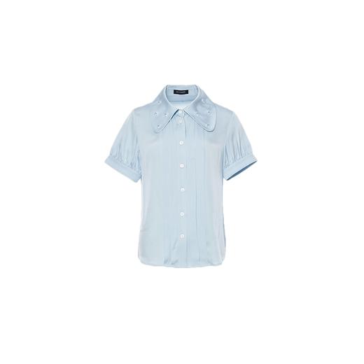 水蓝色短袖真丝缎衬衣 商品图0