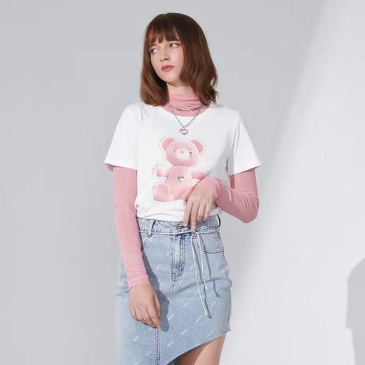 粉红小熊印花合身TEE 商品图0