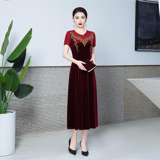 重工刺绣亮钻新款丝绒改良款长款连衣旗袍裙   WXG-8296 商品图0