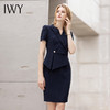 IWY/藏青色夏季短袖职业连衣裙女总裁正装通勤双排扣假两件西服裙正装 商品缩略图4