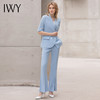 IWY/夏季短袖西装套装职业装女时尚气质美容院工作服阔腿裤蓝色正装Ol 商品缩略图1