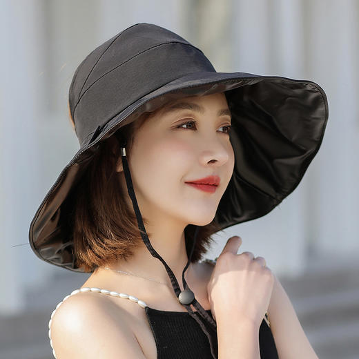 专业防晒黑胶大沿空顶帽百搭蝴蝶结遮阳帽太阳帽JC-9733 商品图8