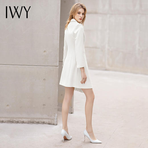 IWY/长袖职业装白色连衣裙女时尚气质修身高腰正装西装半裙通勤工作服 商品图3