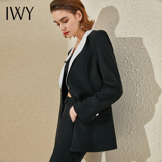 IWY/黑色撞色领职业套装阔腿裤女名媛气质西装面试正装酒店经理工作服 商品图4