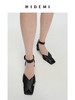 HIDEMI 交叉设计感羊皮方尖头小跟凉鞋皮鞋 白色/黑色 商品缩略图6