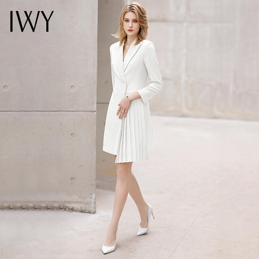 IWY/长袖职业装白色连衣裙女时尚气质修身高腰正装西装半裙通勤工作服 商品图2