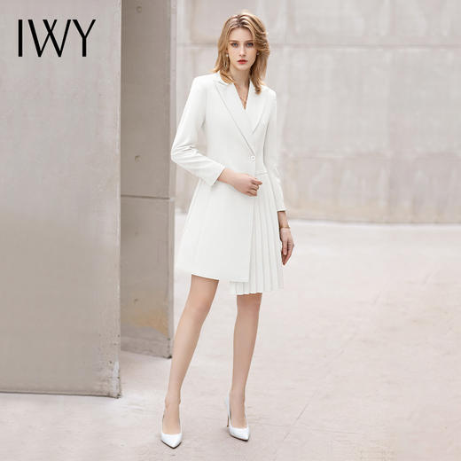 IWY/长袖职业装白色连衣裙女时尚气质修身高腰正装西装半裙通勤工作服 商品图1