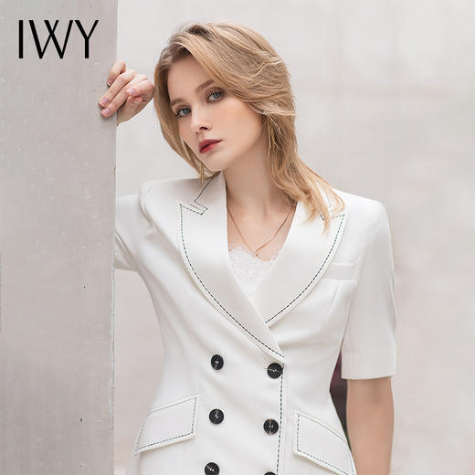 IWY/IWY夏季短袖职业西装套装时尚干练双排扣气质修身白色商务工作服 商品图4