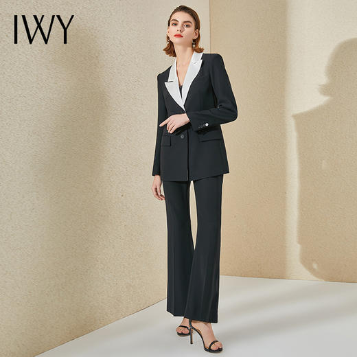 IWY/黑色撞色领职业套装阔腿裤女名媛气质西装面试正装酒店经理工作服 商品图2