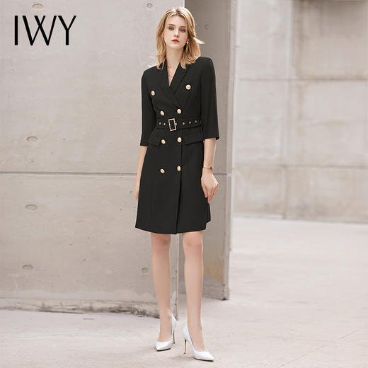 IWY/夏季薄款七分袖西装连衣裙气质显瘦售楼部工装女商务绑带职业套裙 商品图0