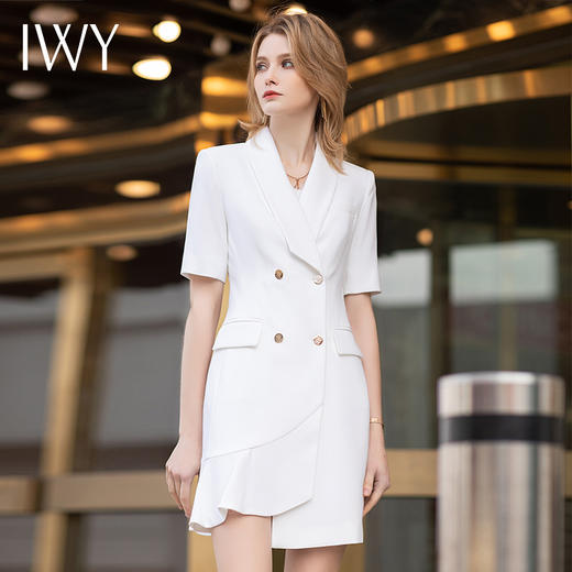 IWY/2022夏季短袖连衣裙女气质名媛职业套裙时尚美容院通勤上班工作服 商品图2