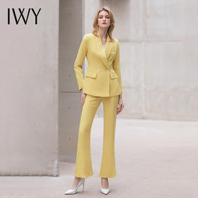 IWY/高端黄色阔腿裤西装套装女春秋2022长袖美容院工作服休闲职业正装
