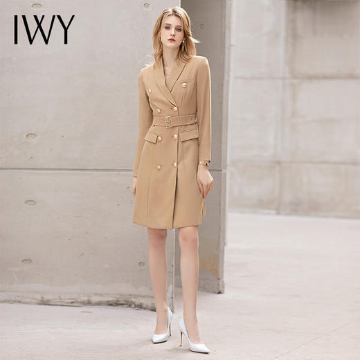 IWY/卡其色长袖职业套装西装连衣裙设计感主持正装气质商务职业装套裙 商品图0