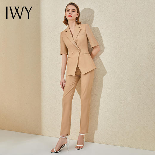 IWY/高端卡其色干练短袖西装套装女夏季英伦风双排扣时尚职业装气质OL 商品图2