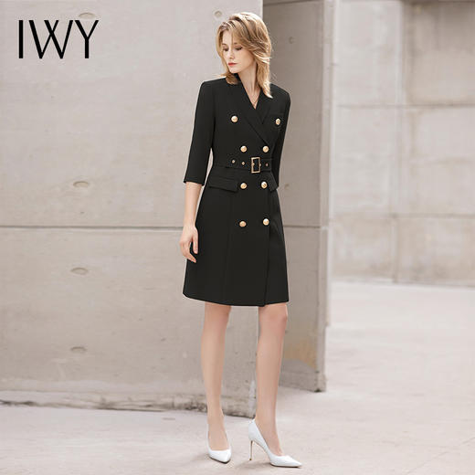 IWY/夏季薄款七分袖西装连衣裙气质显瘦售楼部工装女商务绑带职业套裙 商品图2