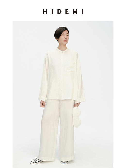 HIDEMI家居系列白色肌理感垂顺缎面睡衣套装//一套附赠眼罩+随行袋 商品图1