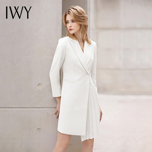 IWY/长袖职业装白色连衣裙女时尚气质修身高腰正装西装半裙通勤工作服 商品图4